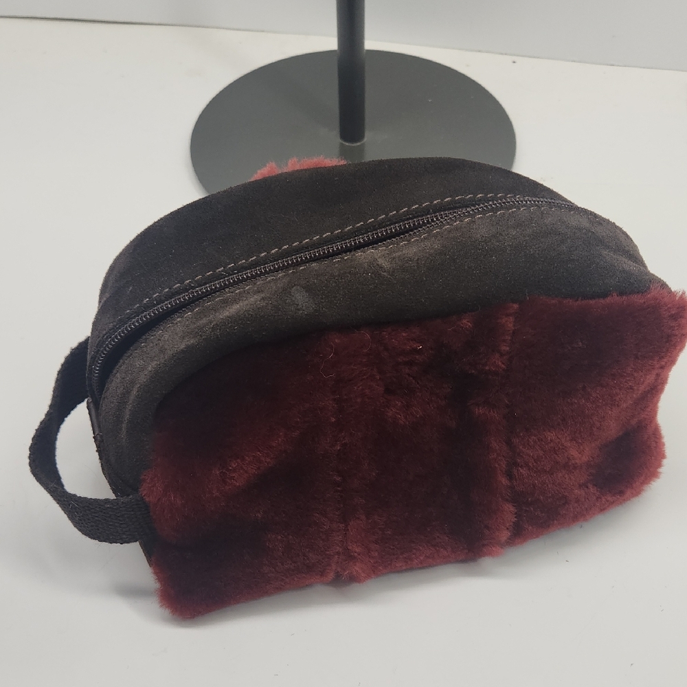 Plush Faux Fur Burgundy Cosmetic Case